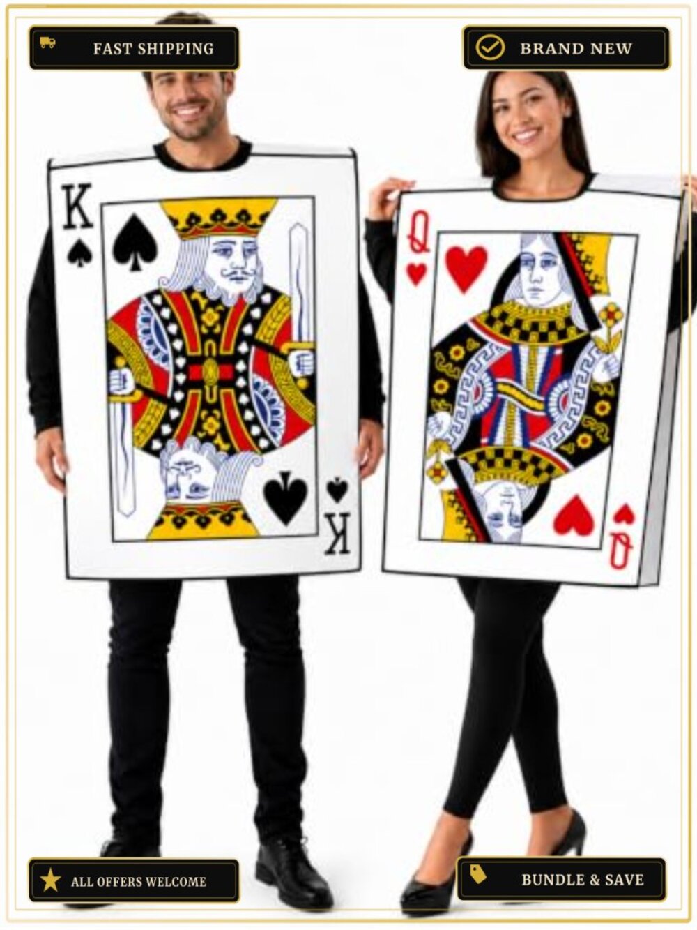 King Queen Adult Halloween Couple Costume Funny Playing Cards Deck Set